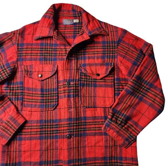 Vintage Pendleton Mens Medium Red Plaid Board Wool Button up Shacket Shirt - Picture 7 of 11